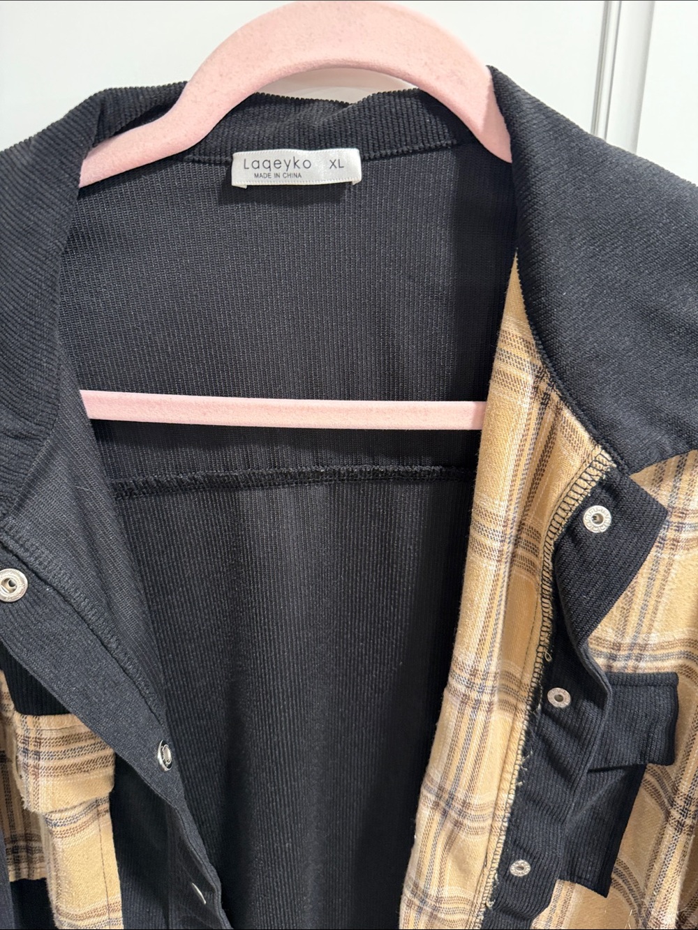 Women's Black & Tan Plaid- Casual Button-Up Flannel/Corduroy
